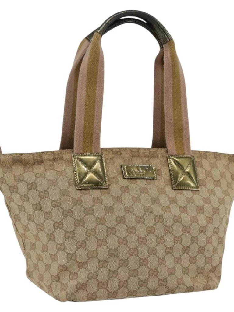 Gucci Gg Canvas Sherry Line Hand Bag Beige Gold 131230 Auth Ka2599